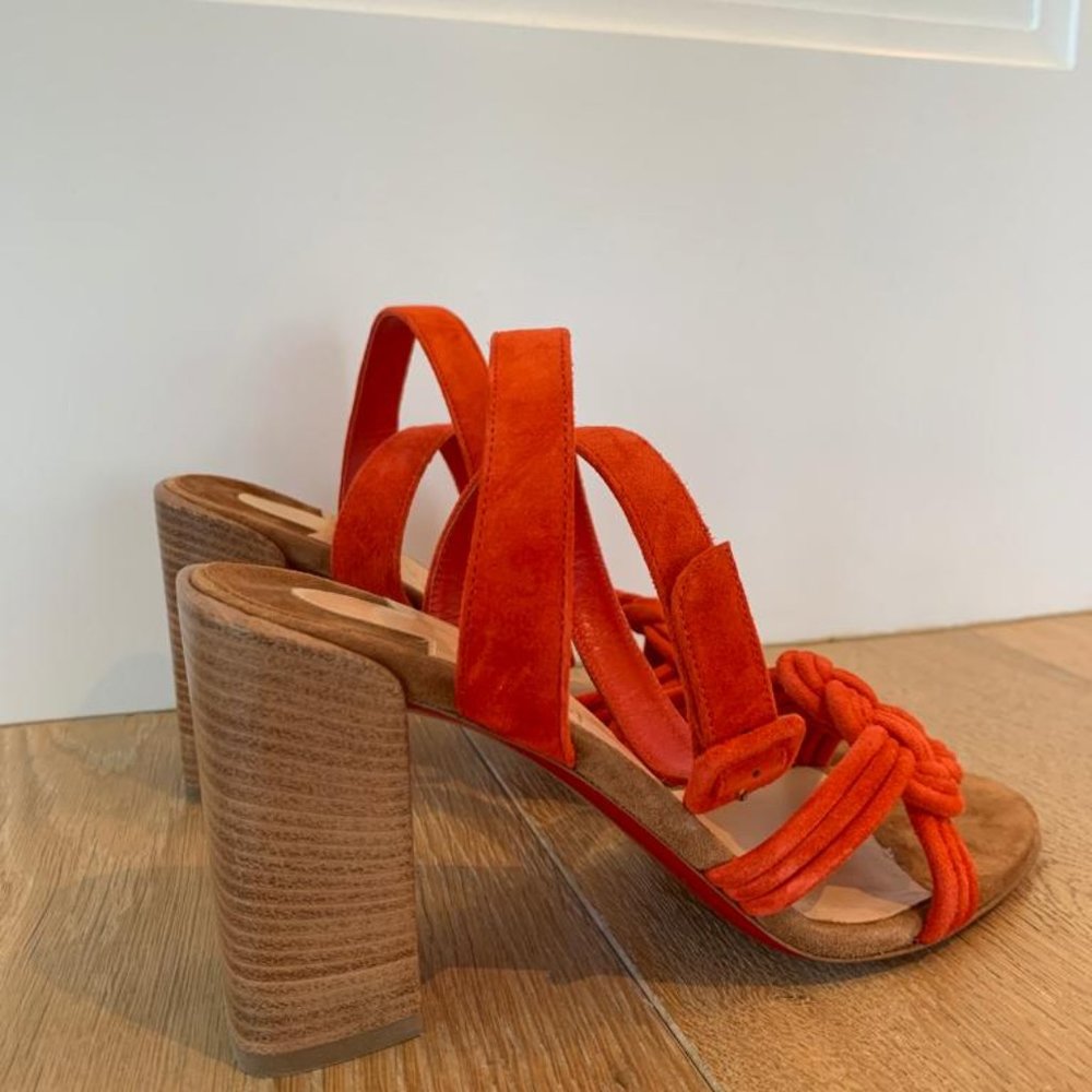 Christian Louboutin Orange Red Ella 85 Braided, Wooden Heels